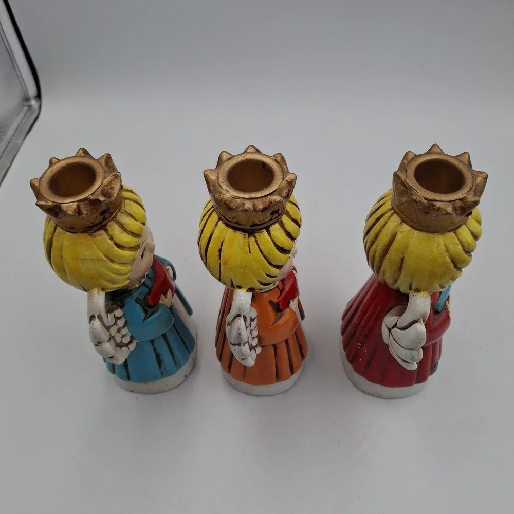 VTG Set of 3 Christmas Homco Choir Carolers Angels Candle Holders Christmas